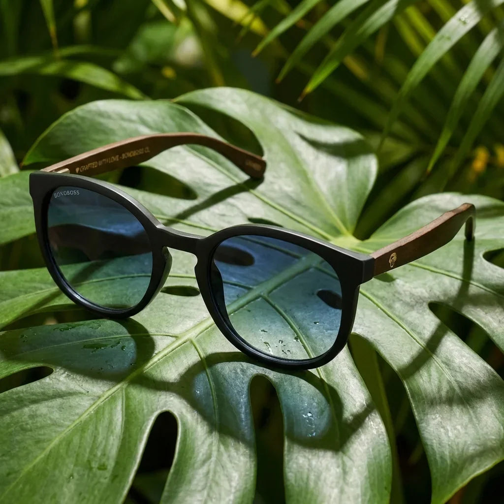 Lentes sol Meli Dark polarizados bio-acetato Degrade Azul composicion botanica monstera tropical Bonoboss #editorial_grid2 #color_degrade-azul