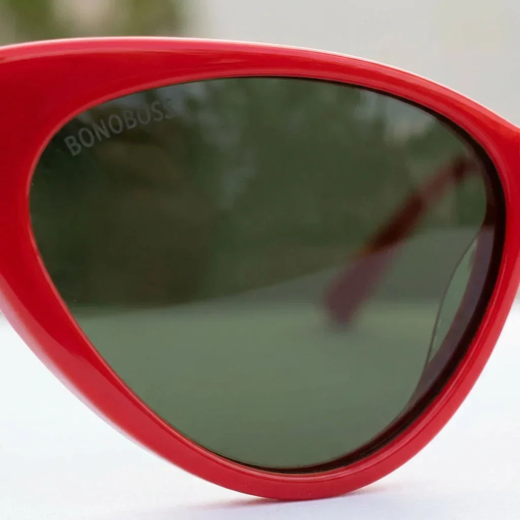 Lentes sol Audrey Red polarizados UV400 detalle lente coating espejado precision optica Bonoboss #color_rojo
