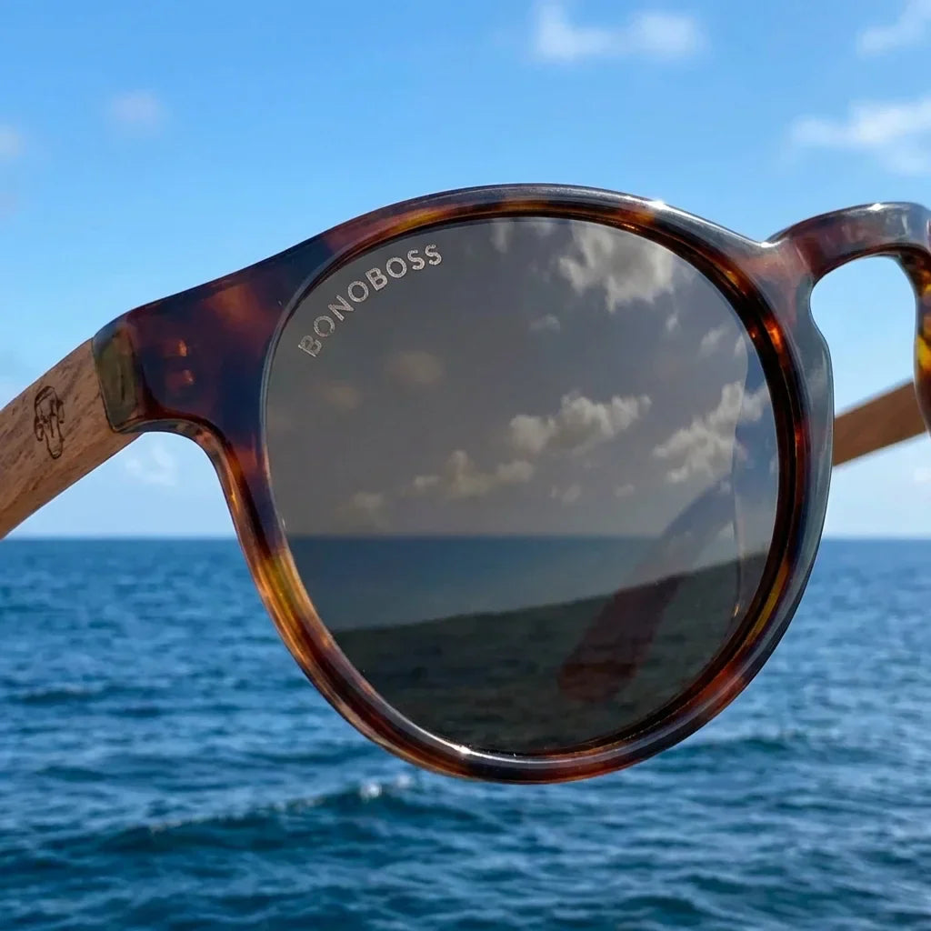 Lentes sol Paine polarizados UV400 bio-acetato carey close-up lente coating espejado detalle optico Bonoboss #editorial_polarizado #color_carey