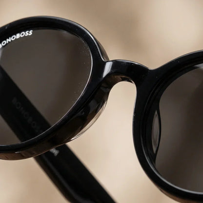 Lentes sol Capri polarizados UV400 macro textura acetato vetas detalle premium Bonoboss #color_negro