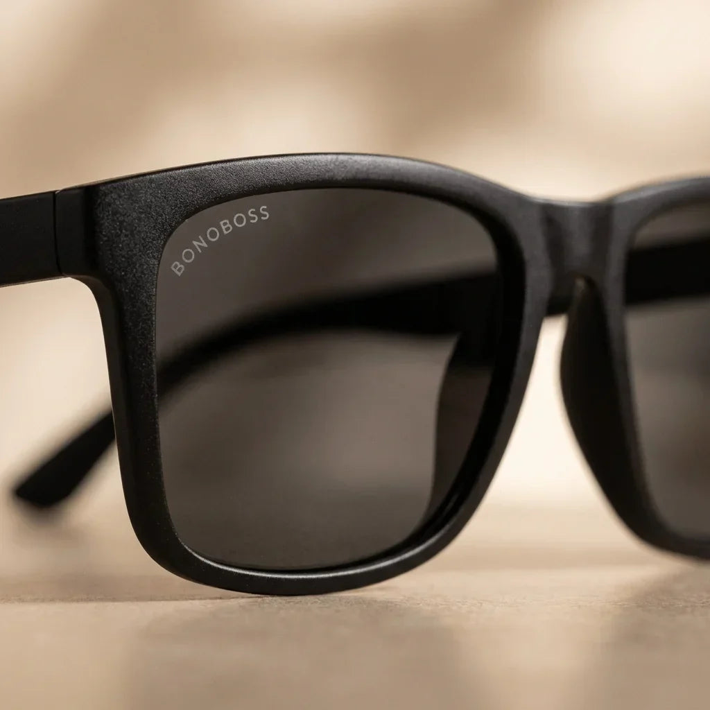 Lentes sol Rapanui RPET polarizados UV400 macro textura acetato vetas detalle premium Bonoboss #color_dark