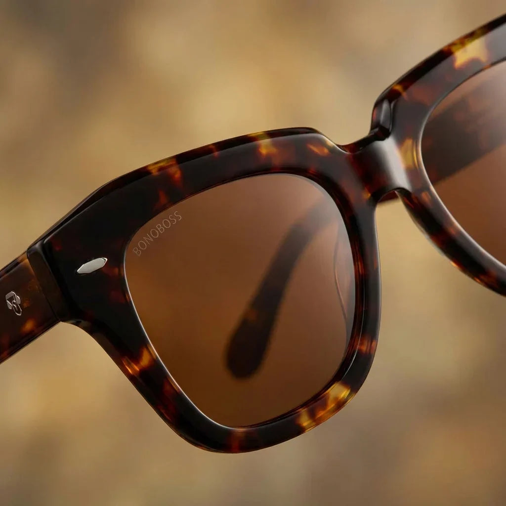 Lentes sol Selkie Vintage polarizados UV400 macro textura acetato vetas detalle premium Bonoboss #color_carey
