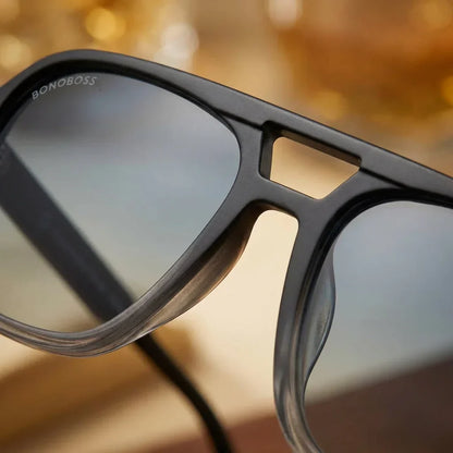 Lentes sol Orson RPET polarizados UV400 macro textura acetato vetas detalle premium Bonoboss #color_negro