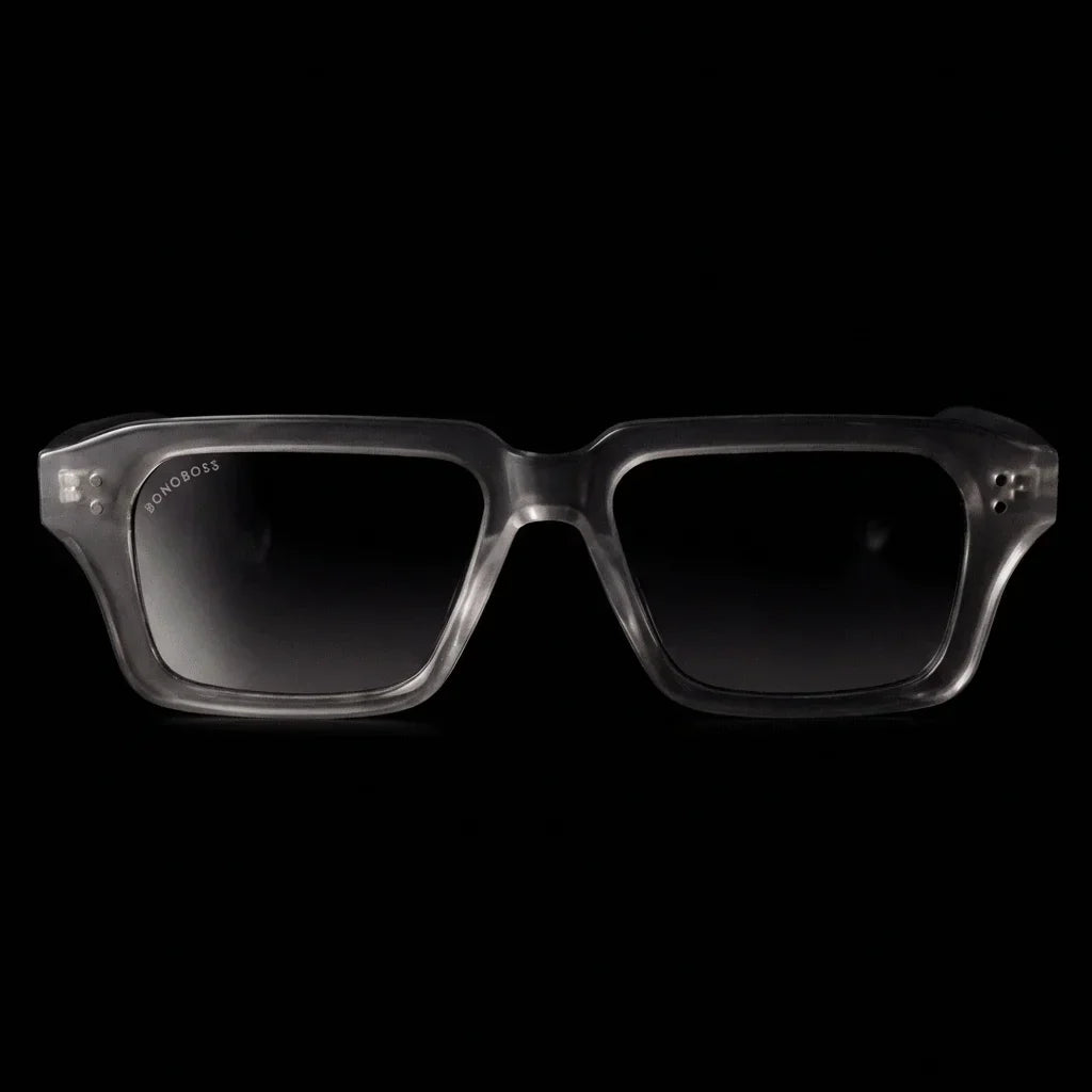 Lentes sol Verona polarizados UV400 frontal dramatico luz editorial Bonoboss #color_gray