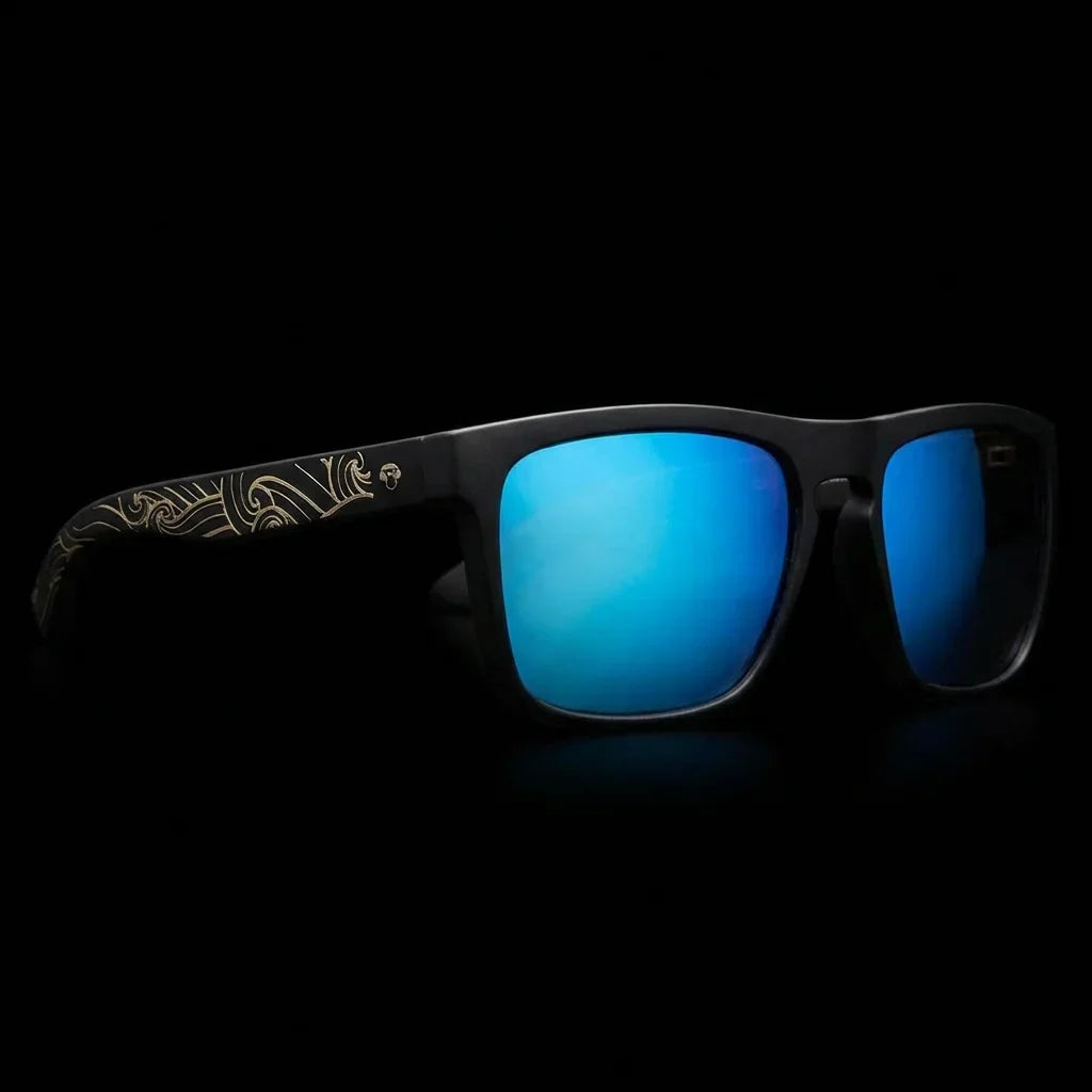 Frente del Lautaro Dark Designer's anteojos de sol con plástico reciclado en #color_waves-sky