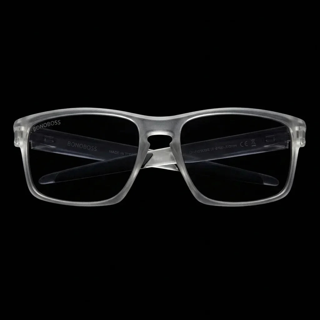 Lentes sol Lautaro RPET polarizados UV400 frontal dramatico luz editorial Bonoboss #color_transparente
