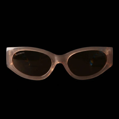 Lentes sol Milan polarizados UV400 bio-acetato peach frontal dramatico close-up detalle lente premium Bonoboss #editorial_grid1 #color_peach