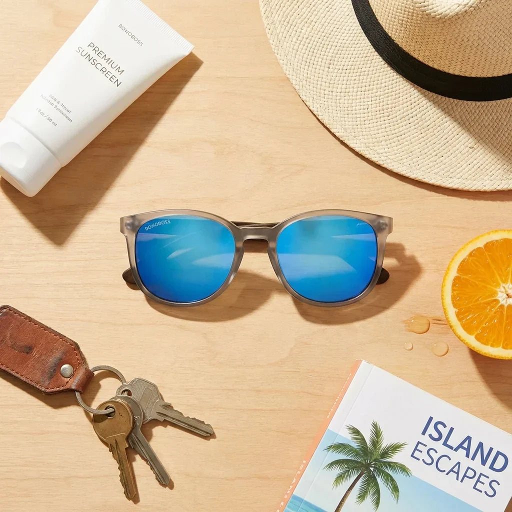 Lentes sol Meli TSP polarizados bio-acetato TSP biodegradable espejado azul flat lay summer essentials Bonoboss #editorial_detail2 #color_espejado-azul