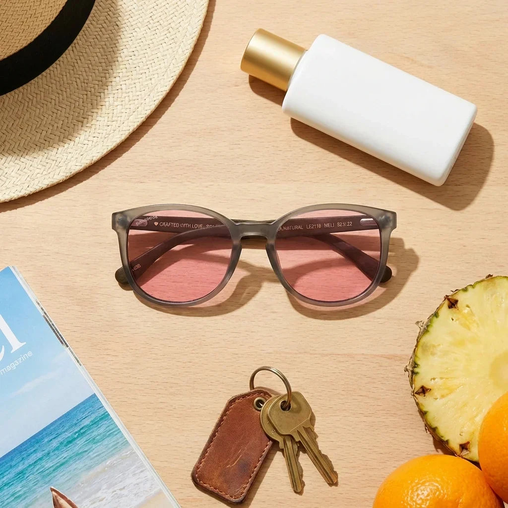 Lentes sol Meli TSP polarizados bio-acetato TSP biodegradable rosado flat lay summer essentials playa Bonoboss #editorial_detail2 #color_rosado