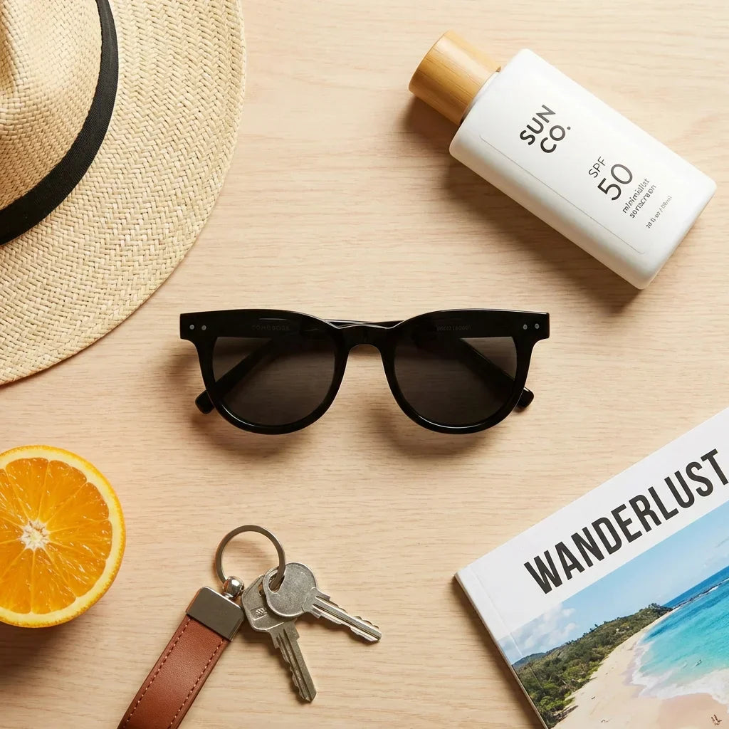 Lentes sol Meli polarizados bio-acetato negro flat lay summer essentials playa accesorios verano Bonoboss #editorial_detail2 #color_negro