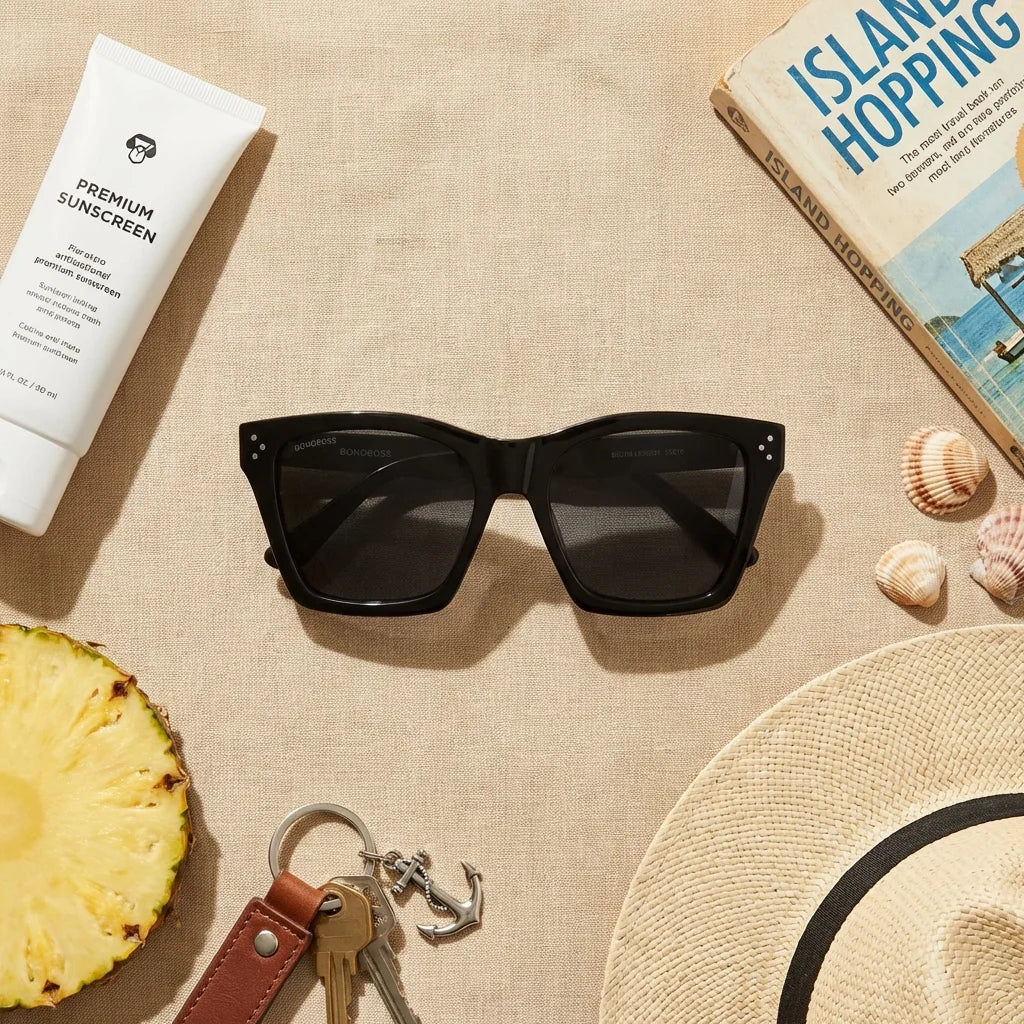 Lentes sol Bruna Retro Polarizado polarizados negro flat lay summer essentials accesorios playa Bonoboss #editorial_detail2 #color_negro