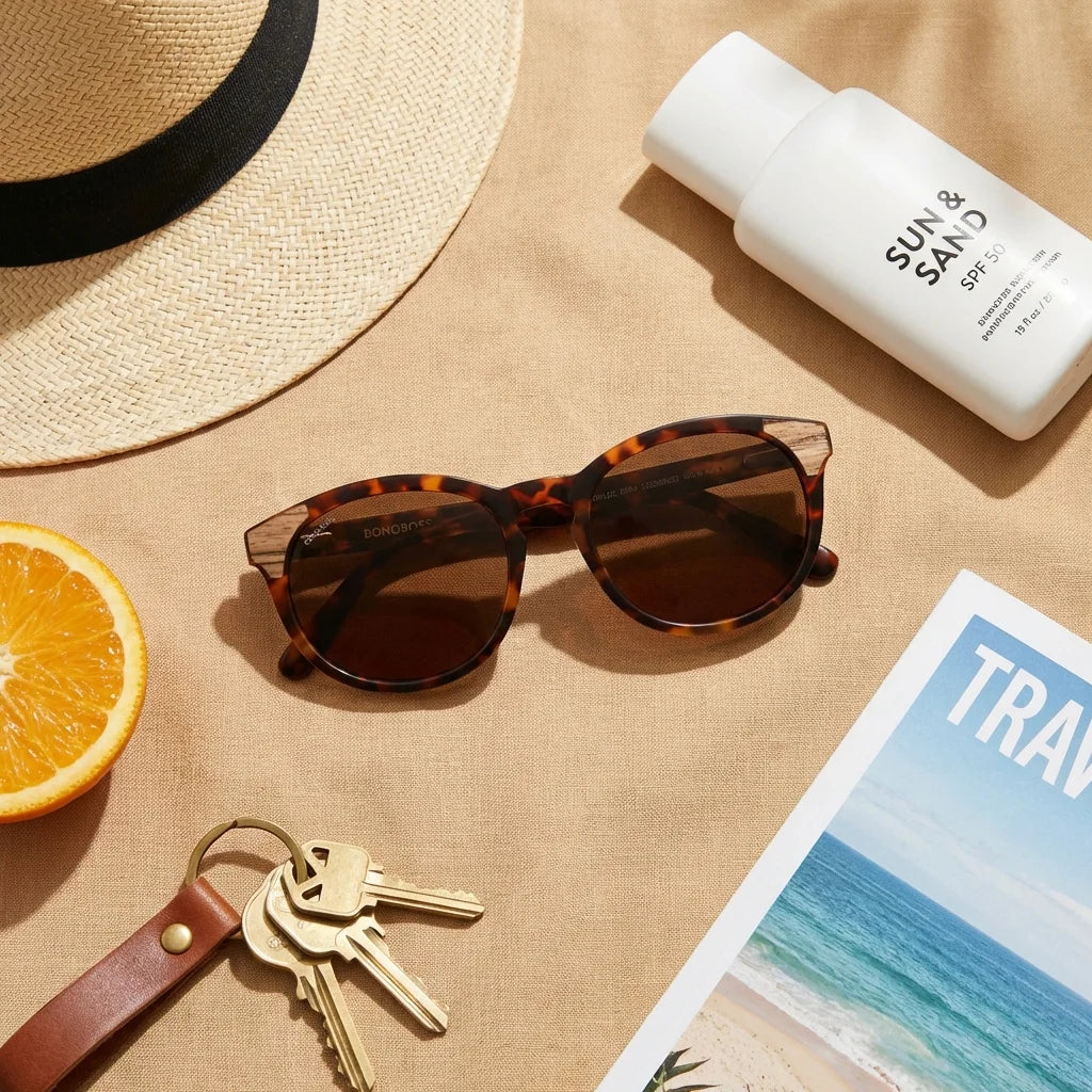 Lentes sol Chiloe 0084 polarizados bio-acetato carey flat lay summer essentials playa accesorios verano Bonoboss #editorial_grid1 #color_carey