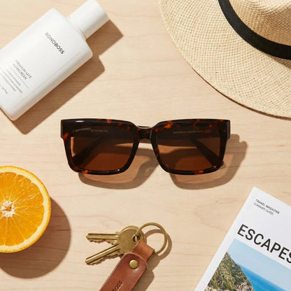 Lentes sol Amsterdam polarizados carey flat lay summer essentials accesorios playa Bonoboss #editorial_detail2 #color_carey