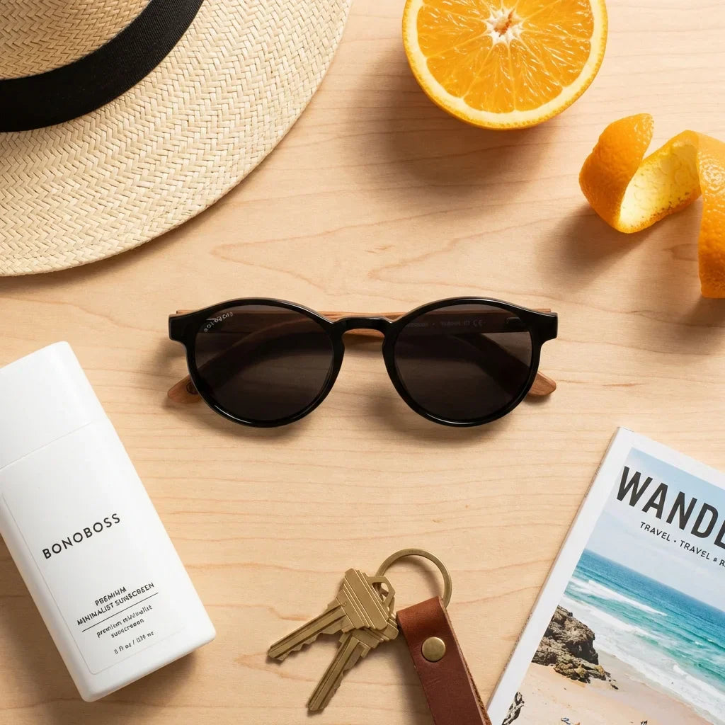 Lentes sol Paine polarizados bio-acetato negro flat lay summer essentials playa accesorios verano Bonoboss #editorial_detail2 #color_negro