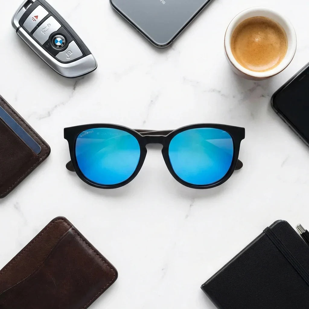 Lentes sol Meli Dark polarizados bio-acetato Espejado Azul composicion urban kit accesorios premium Bonoboss #editorial_detail2 #color_espejado-azul