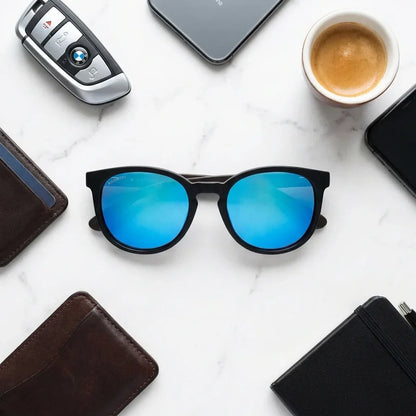 Lentes sol Meli Dark polarizados bio-acetato Espejado Azul composicion urban kit accesorios premium Bonoboss #editorial_detail2 #color_espejado-azul