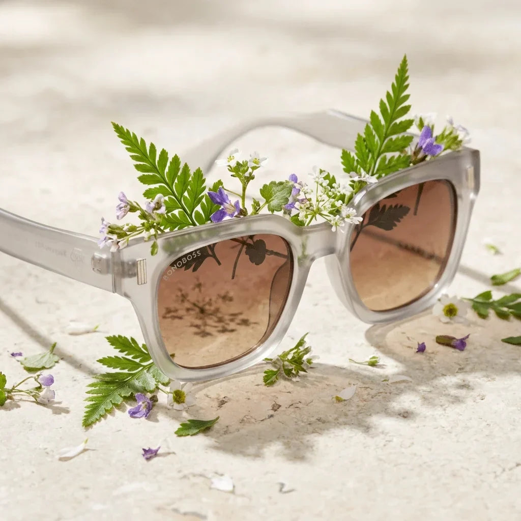 Lentes sol Osorno RPET polarizados UV400 detalle lente composicion botanica Bonoboss #color_transparente