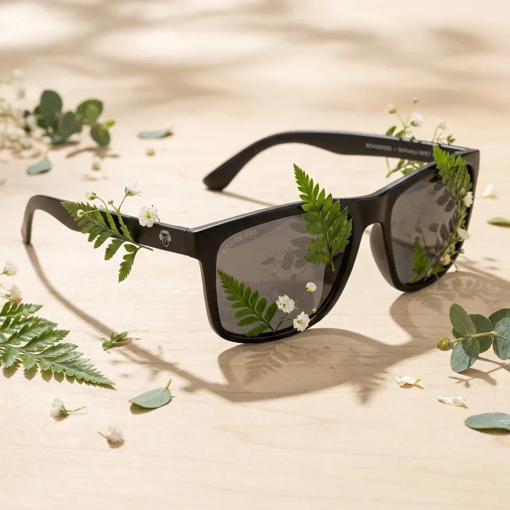 Lentes sol Rapanui RPET polarizados UV400 detalle lente composicion botanica Bonoboss #color_dark