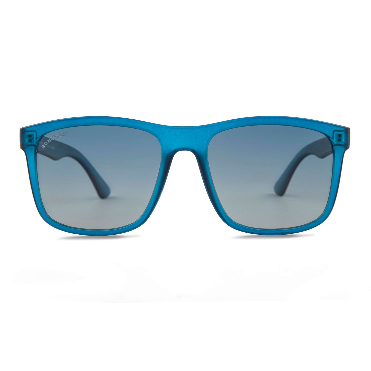 lentes de sol polarizados hechos con botellas plasticas recicladas para hombre y mujer de color AZUL con lentes degradé azul vista frontal #color_light-ocean