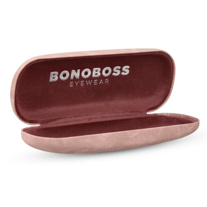 Vista frontal de Estuche Clamb paño microfibra lentes color rosado para hombre y mujer #color_rosado