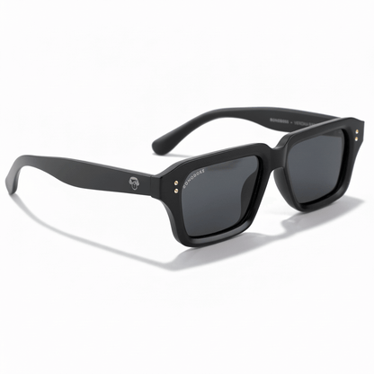 la vista lateral de unos anteojos gafas de sol polarizads de plastico reciclado sustentable personalizada para regalo corporativo de #color_dark