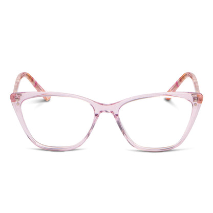 anteojos opticos agatados de mujer con clip de sol polarizado con sobrelente lentes con receta rosado frontal#color_rosado
