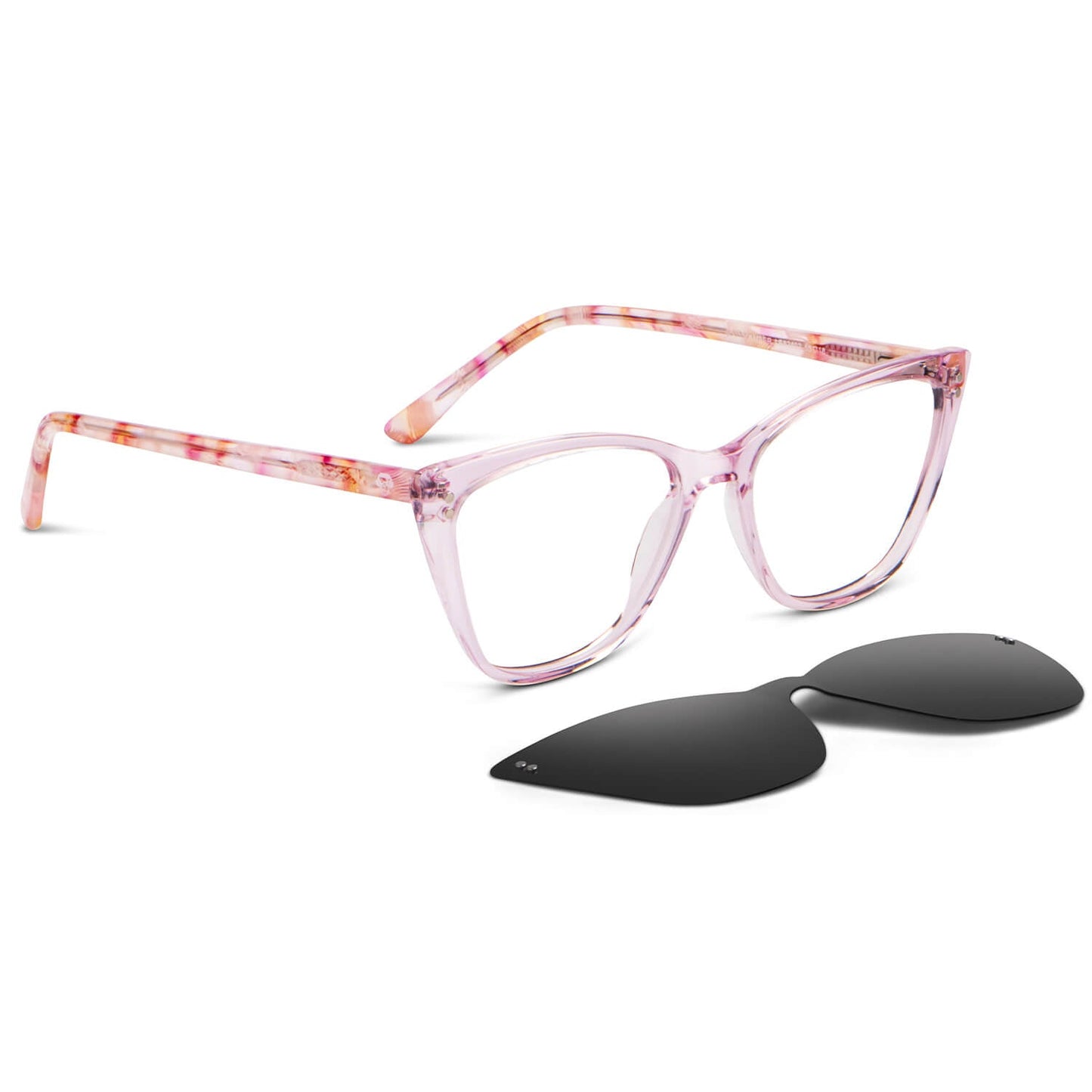 anteojos opticos agatados de mujer con clip de sol polarizado con sobrelente lentes con receta rosado#color_rosado