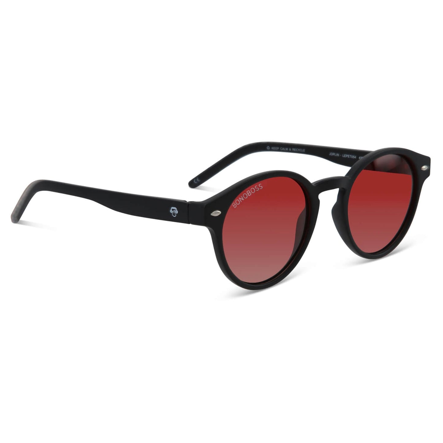 Joplin RPET lentes de sol rojo intenso de frente con madera natural #color_rojo