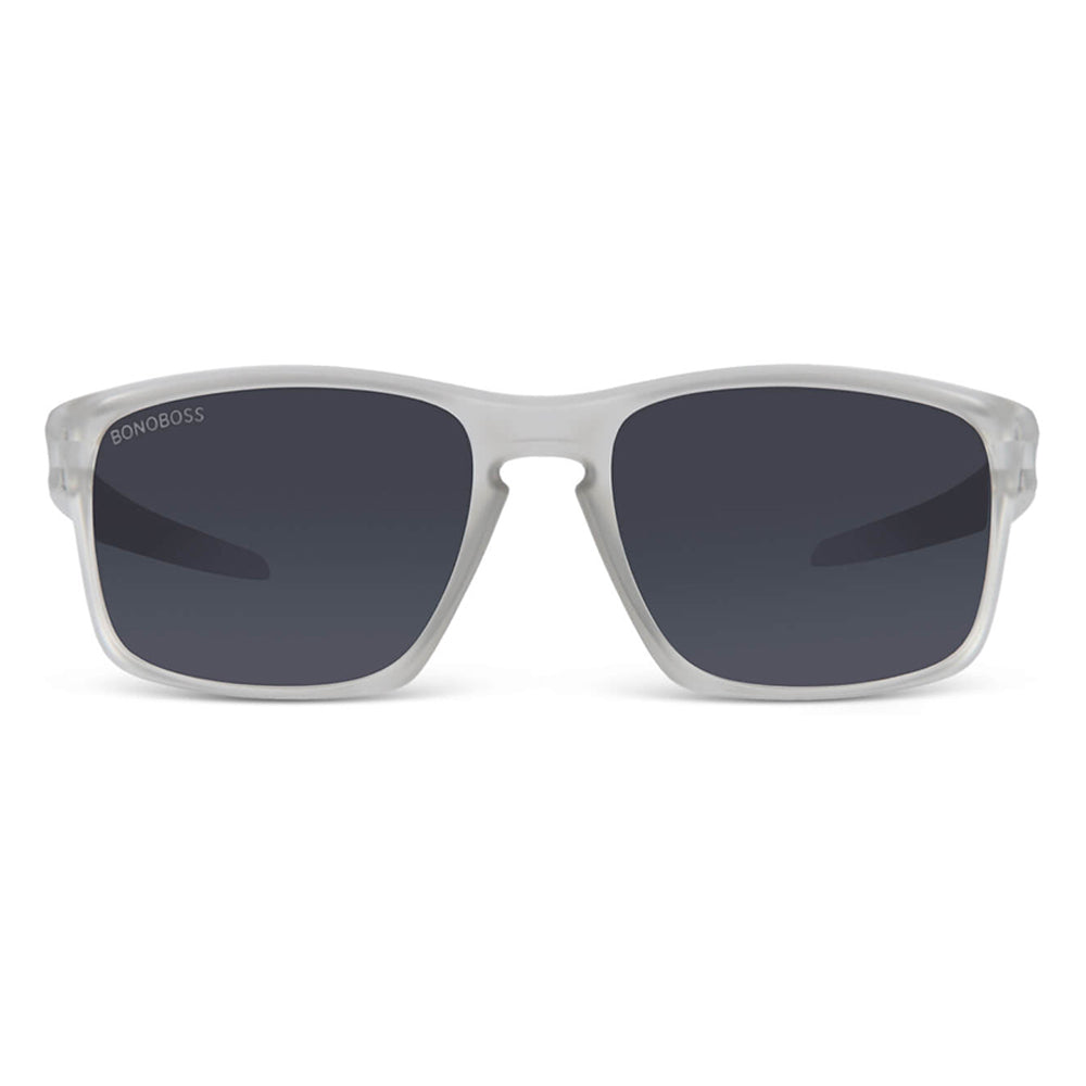Lautaro RPET anteojos de sol marco transparente de frente con madera natural #color_transparente