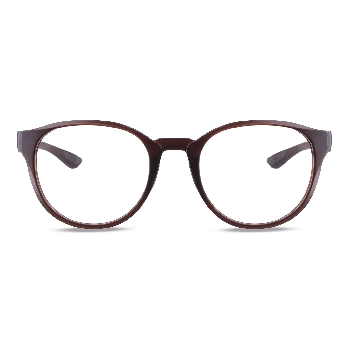 una vista angulada de anteojos marcos cafe redondos grandes hechos de acetato biodegradable sustentable de color burdeo marca bonoboss de una distribuidora mayorista de opticas por mayor #color_brown