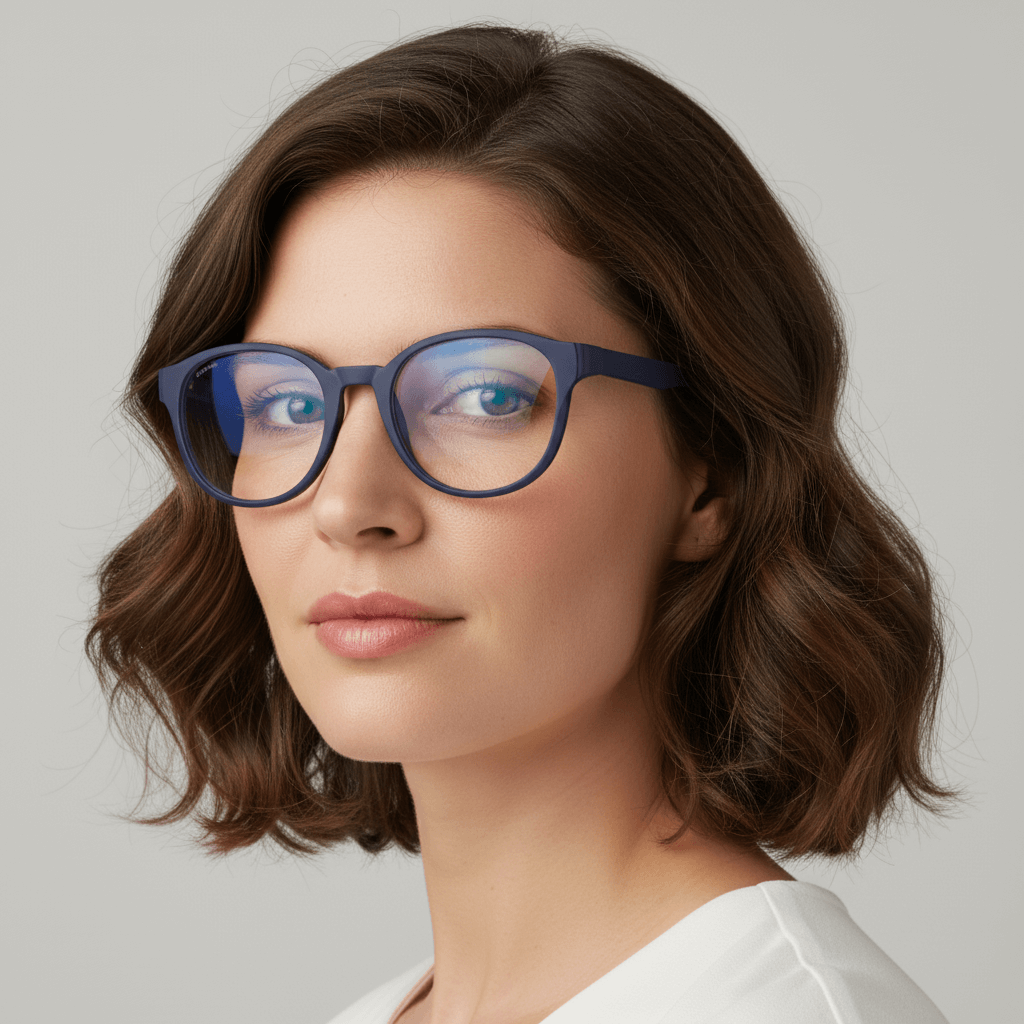 Modelo Ashley lentes filtro azul tono azul frontal #color_azul