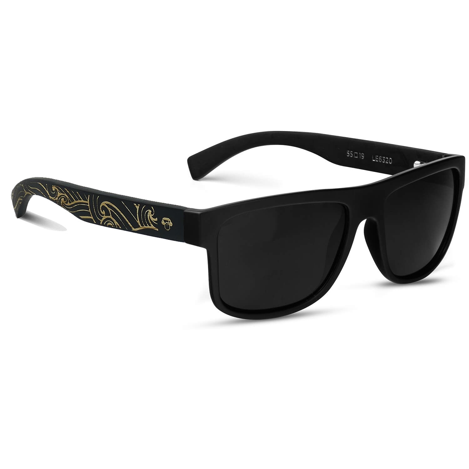 anteojos de sol rectangulares polarizados negros pata de madera  para hombre y mujer con lentes de color negro#color_waves