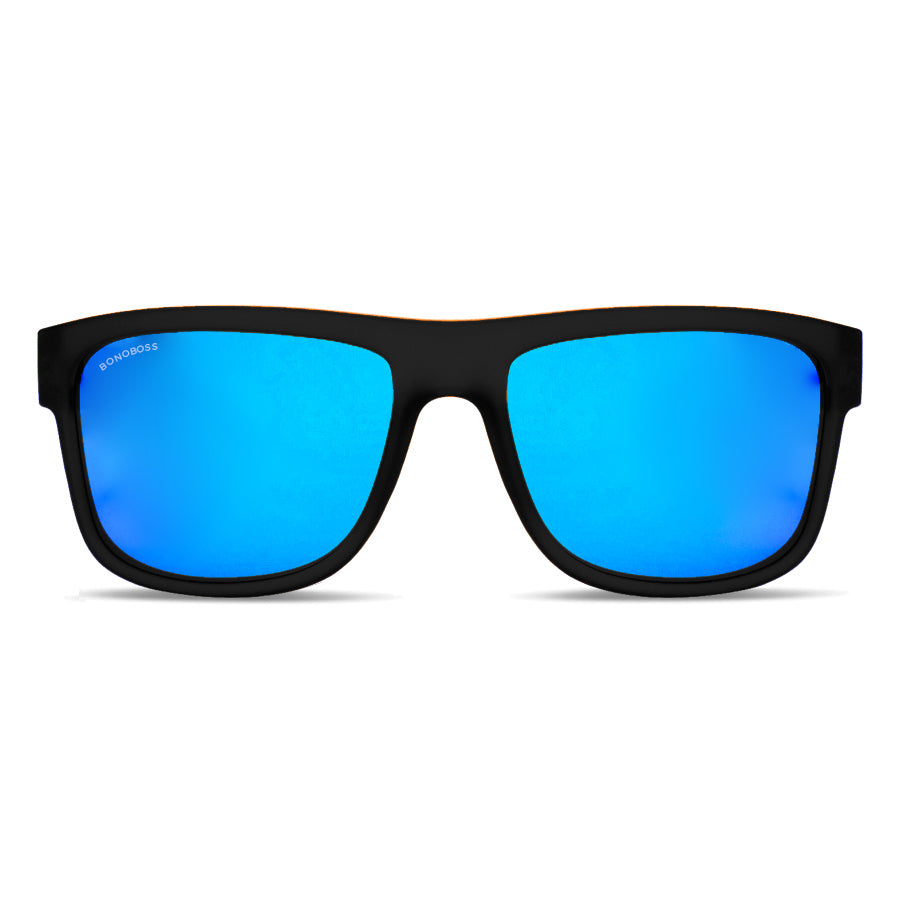 anteojos de sol rectangulares polarizados negros espejados azules zorrones pata de madera  para hombre y mujer con lentes de color negro #color-marco_negro