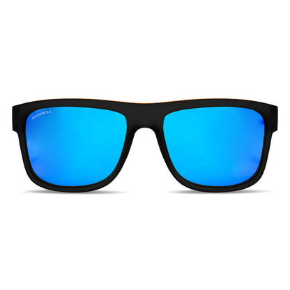 anteojos de sol rectangulares polarizados negros espejados azules zorrones pata de madera  para hombre y mujer con lentes de color negro #color-marco_negro