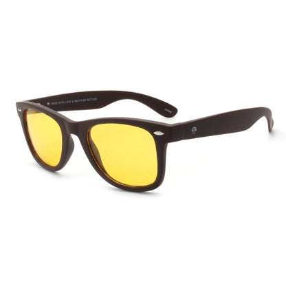 Acacia RPET Café lentes de sol cristal Amarillo vista tres cuartos unisex madera reciclada #color_amarillo
