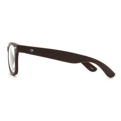 Acacia RPET Café armazón óptico demo sin tinte vista lateral unisex plástico reciclado #color_cafe