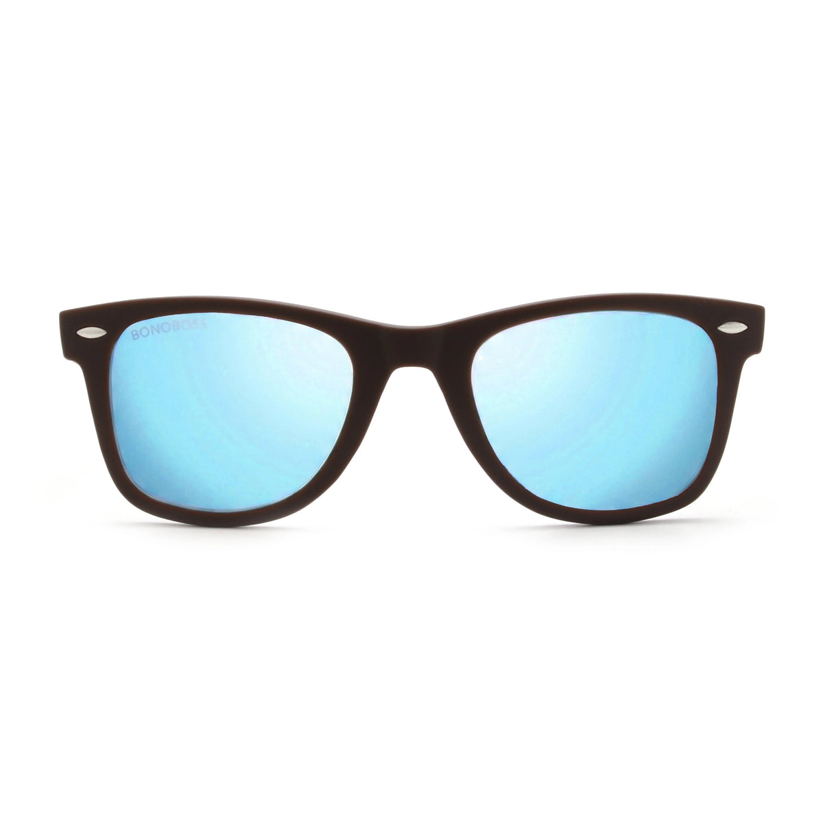 Acacia RPET Café lentes de sol cristal Espejado Azul vista frontal unisex madera reciclada #color_espejado-azul #foto_frontal