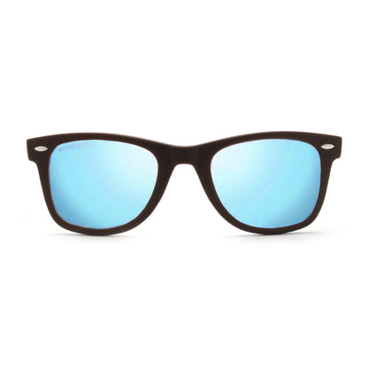 Acacia RPET Café lentes de sol cristal Espejado Azul vista frontal unisex madera reciclada #color_espejado-azul #foto_frontal