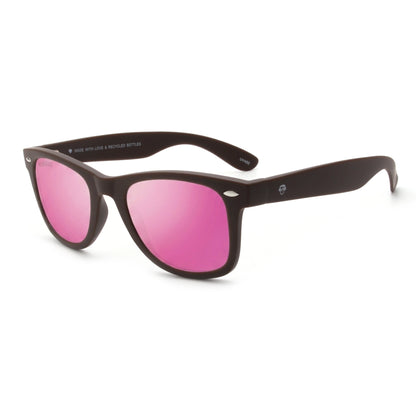 Acacia RPET Café lentes de sol cristal Espejado Pink vista tres cuartos unisex madera reciclada #color_espejado-pink