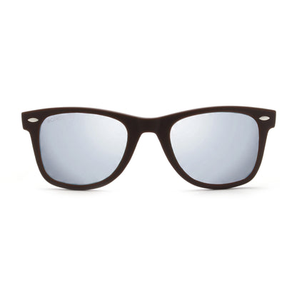 Acacia RPET Café lentes de sol cristal Espejado Silver vista frontal unisex madera reciclada #color_espejado-silver #foto_frontal