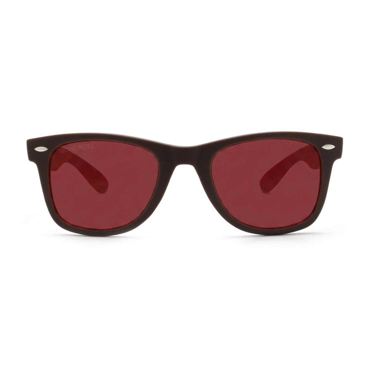 Acacia RPET Café lentes de sol cristal Rojo vista frontal unisex madera reciclada #color_rojo #foto_frontal