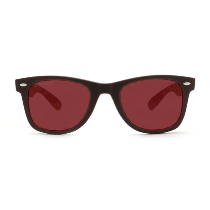 Acacia RPET Café lentes de sol cristal Rojo vista frontal unisex madera reciclada #color_rojo #foto_frontal