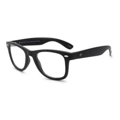 Acacia RPET Negro armazón óptico demo sin tinte vista tres cuartos unisex plástico reciclado #color_negro