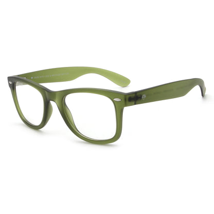 Acacia RPET Olive armazón óptico demo sin tinte vista tres cuartos unisex plástico reciclado #color_olive