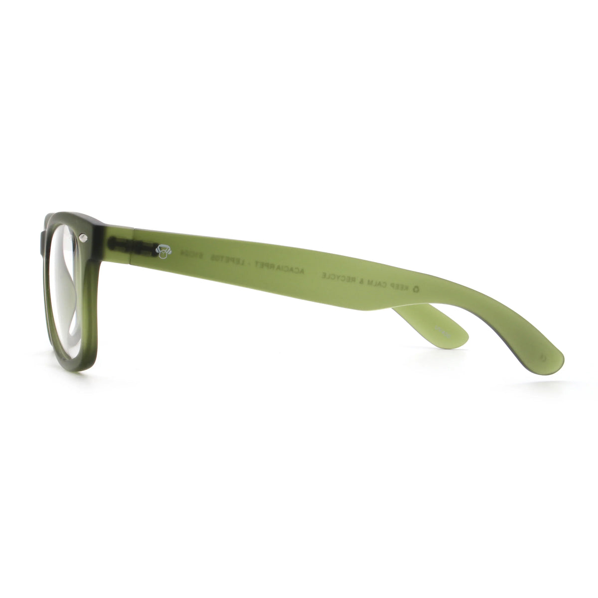 Acacia RPET Olive armazón óptico demo sin tinte vista lateral unisex plástico reciclado #color_olive