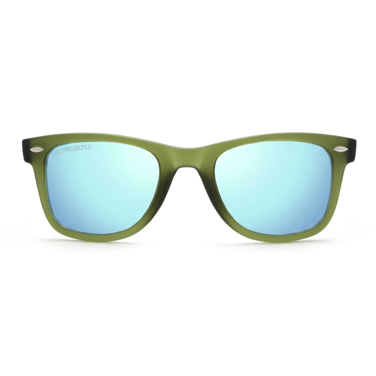 Acacia RPET Olive lentes de sol cristal Espejado Azul vista frontal unisex madera reciclada #color_espejado-azul #foto_frontal