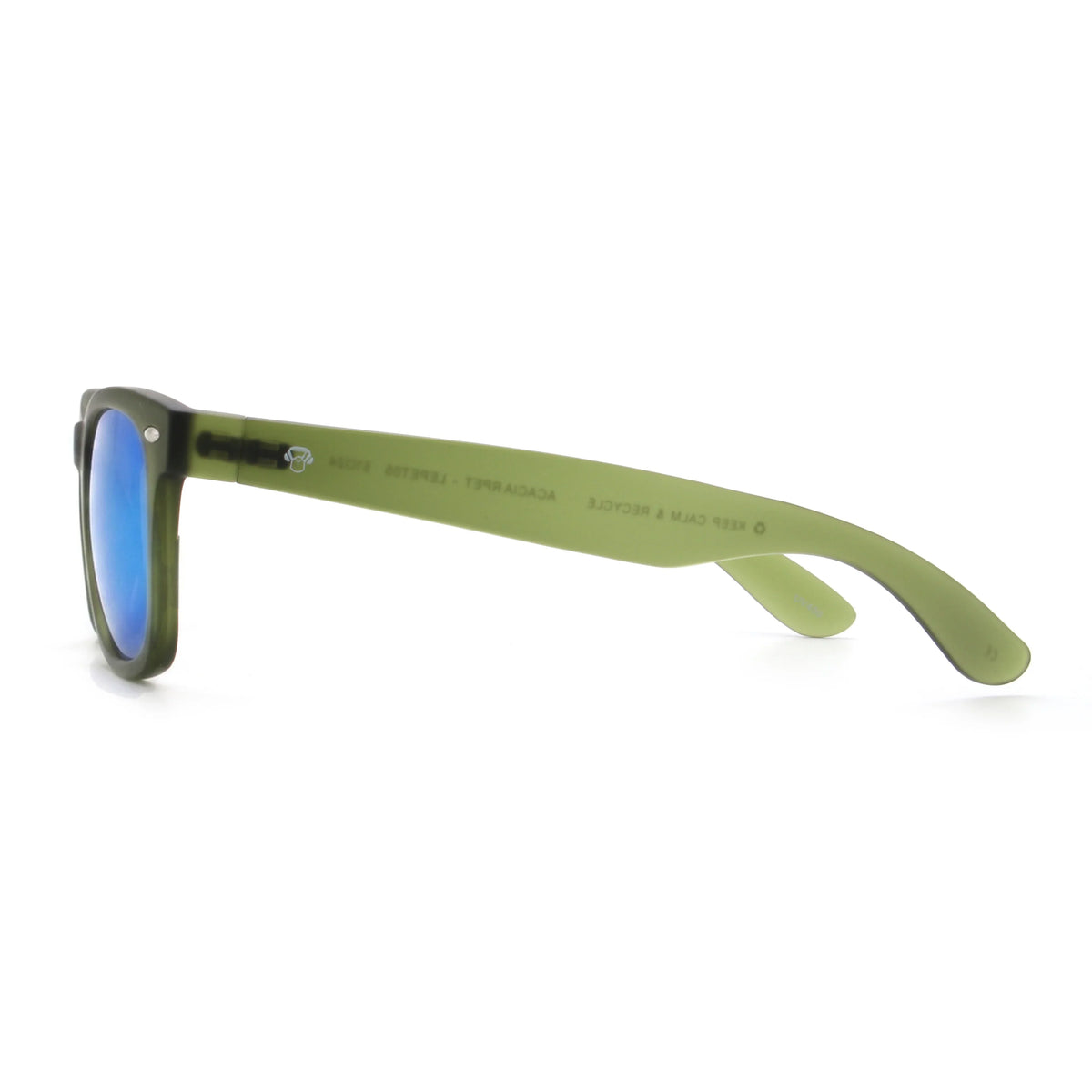 Acacia RPET Olive lentes de sol cristal Espejado Azul vista lateral unisex madera reciclada #color_espejado-azul