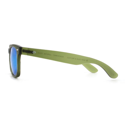 Acacia RPET Olive lentes de sol cristal Espejado Azul vista lateral unisex madera reciclada #color_espejado-azul