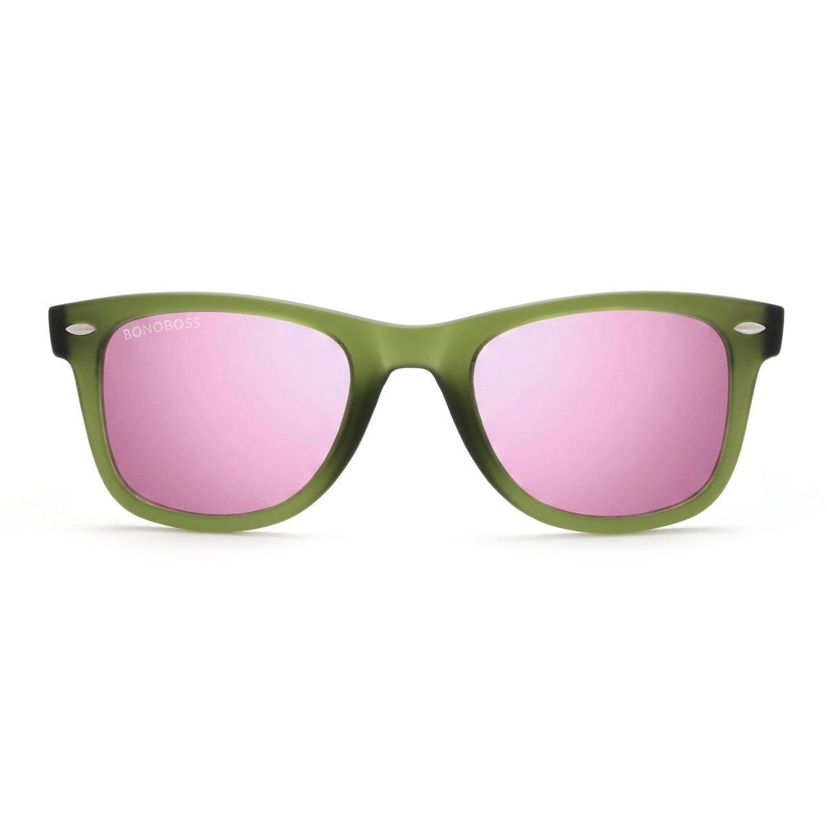Acacia RPET Olive lentes de sol cristal Espejado Pink vista frontal unisex madera reciclada #color_espejado-pink #foto_frontal