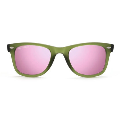 Acacia RPET Olive lentes de sol cristal Espejado Pink vista frontal unisex madera reciclada #color_espejado-pink #foto_frontal